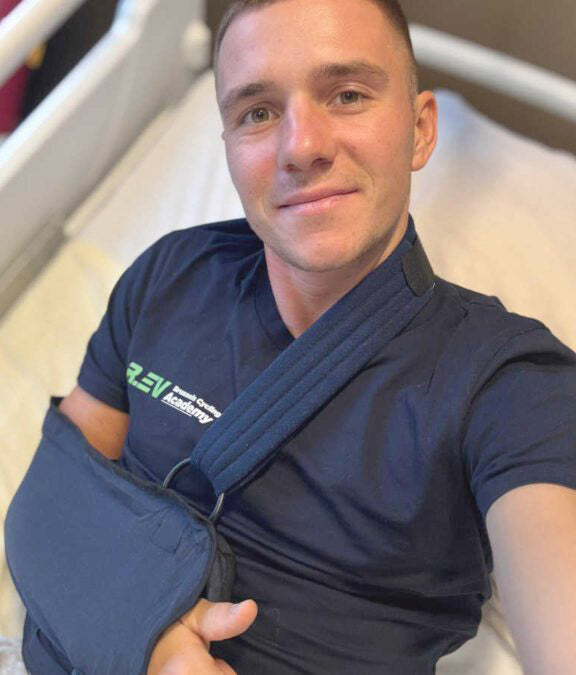 Injured Remco Evenepoel in 2025