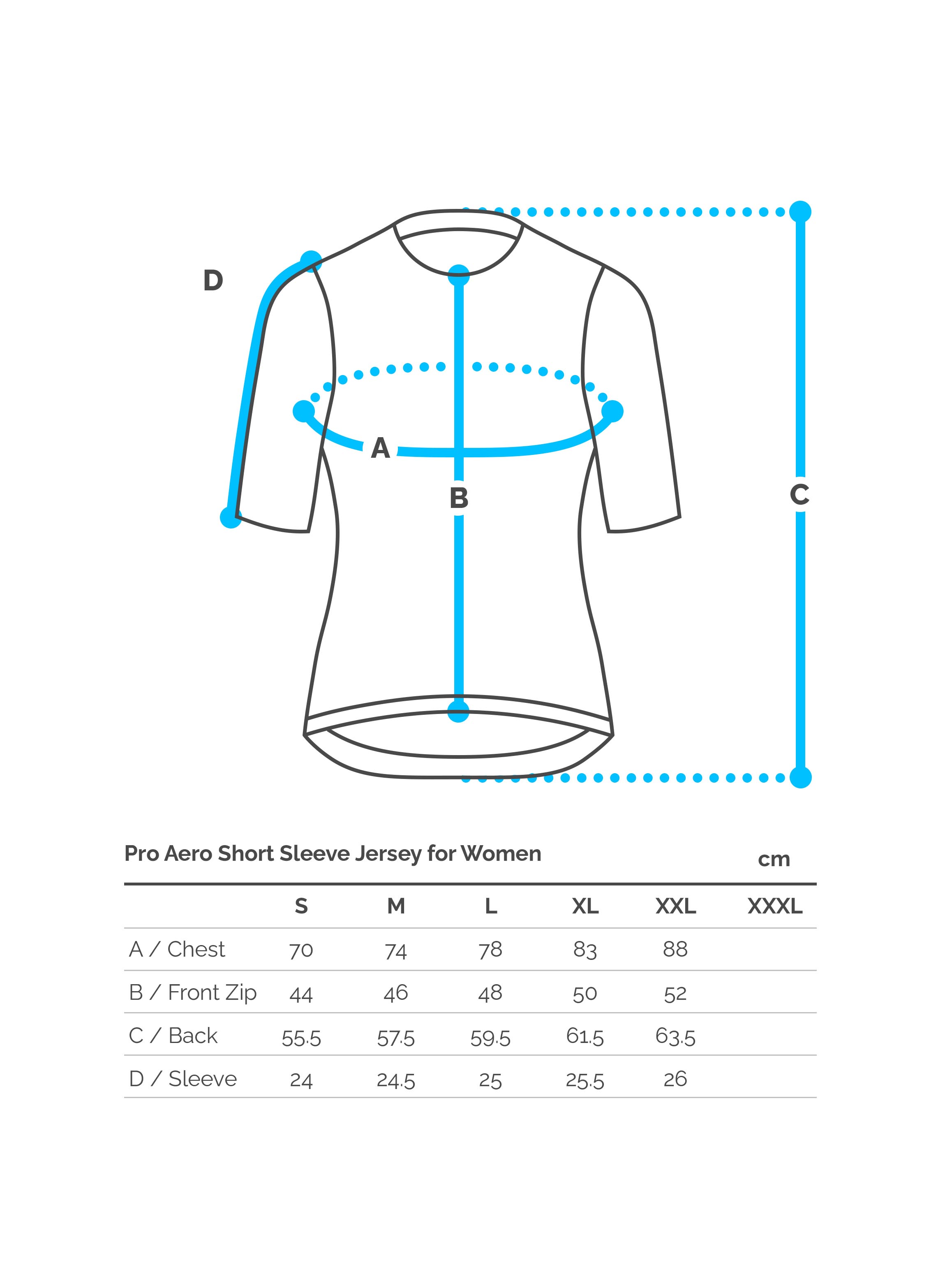 Women's Size Chart for VCC Women's Aero White Jersey